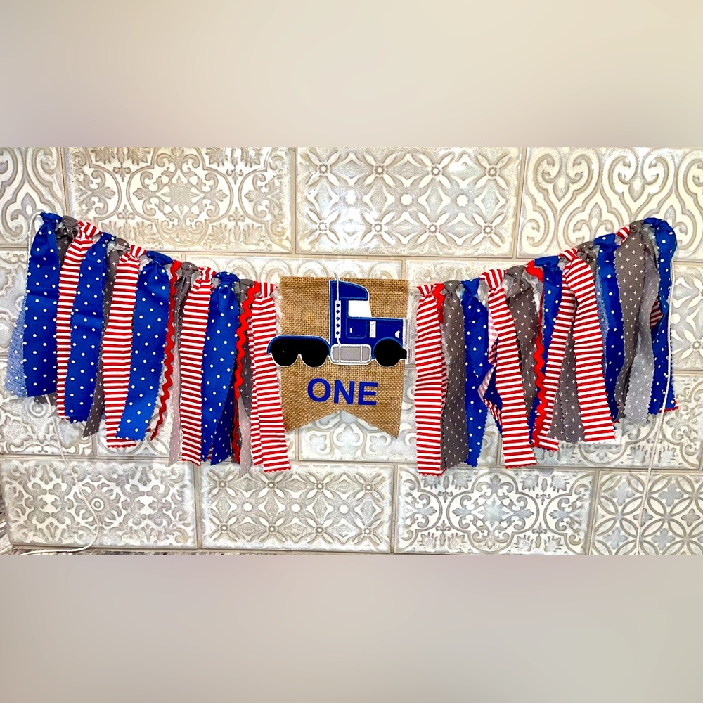 Baby high chair banner for 1st Birthday! Semi-truck inspired!